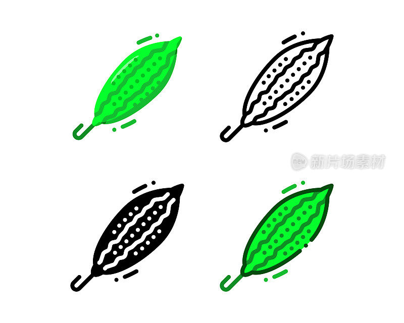 Bitter melon icon. With outline, glyph, filled outline and flat styles